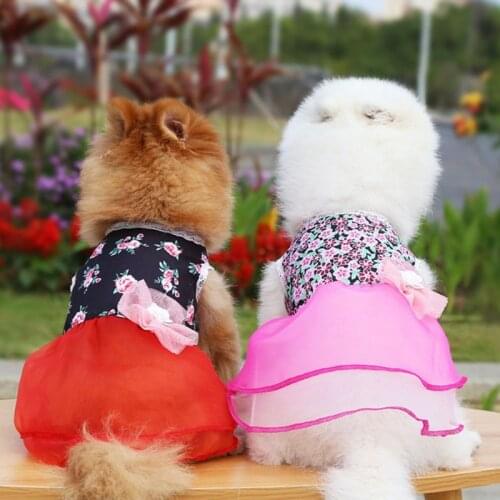 Cute Small Dog Floral Skirt Summer Kitten Sequin Dress Romantic Pet Cat Dog Princess Wedding Dresses