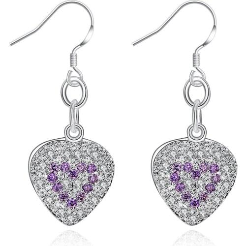 Fashion jewelry Silver color heart-shaped drop earrings with zircon classic glamor style beautiful birthday gift top quality hot