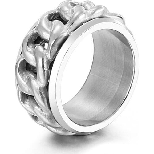 New stainless steel rotatable ring personality fashion mens titanium steel chain ring