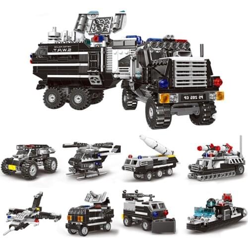 NEW XINGBAO 13003 Swat Series 8 IN 1 Pioneer Command Truck Sets Building Blocks Armored Vehicle Airplane Boat Helicopter Bricks