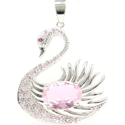 44x32mm New Arrival Swan Shape Created Pink Kunzite Tourmaline CZ For Womans Fine Jewelry Silver Pendants Eye Catching
