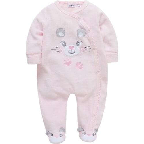 Honeyzone Recien Nacido Baby Girl Neonato Romper Pink Little Mouse Cartoon Newborn Baby Girl Clothes Full Sleeve Baby Sleepsuit