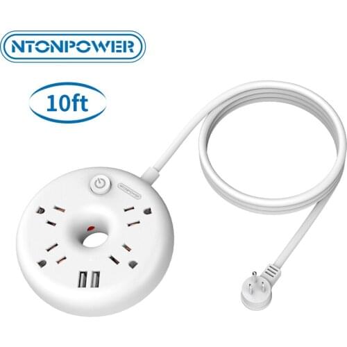 NTONPOWER US Travel Power Strip with 10 ft Extension Cord 4 Outlet Nightstand Desktop Charging Station Compact for Home Office
