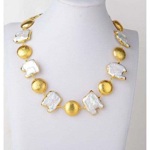 19'' Freshwater Keshi Pearl Golden Plated Necklace