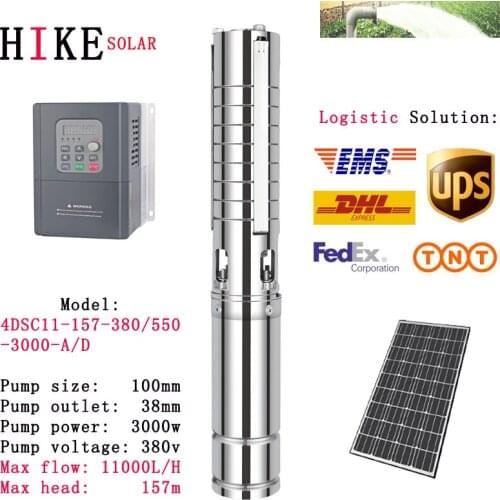 157m Solar Water Pump High Lift 11000L/h Deep Well Pump DC Submersible Pump Agricultural Irrigation Garden Home 4DSC11-157-380/5