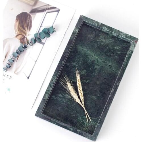 Rectangular Natural Stone Marble Serving Tray Showing Plate Green Marble Plate