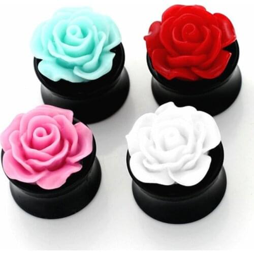 Acrylic Rose Flower Ear Plugs Tunnel Gauges Piercing Earring Expander Stretchers Body Piercing Jewelry 8-22mm mix size 4 colors