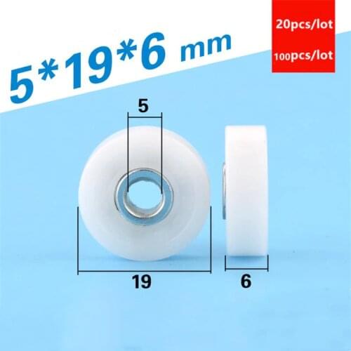 20pcs/100pcs flat roller 5*19*6mm bearing POM plastic coated pulley drawer showcase guide wheel low noise 5x19x6