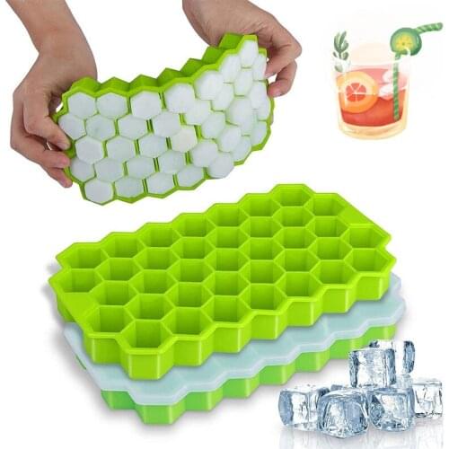 Honeycomb Ice Cube Trays with Removable Lids Silica Gel Ice Cube Mold BPA Free Multi-Color Soft Glue Is Easy To Clean