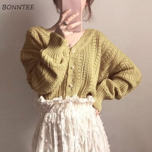 Cropped Cardigan Women Button Vintage All-match Tender Elegant BF Aesthetic Design Hollow Out Casual Streetwear Trendy Chandails