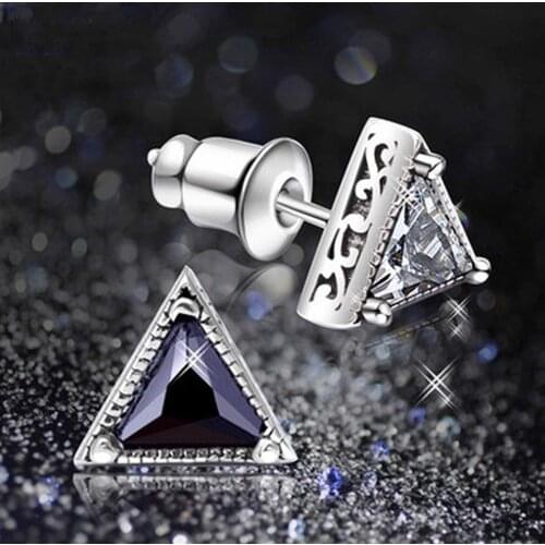 High Quality Cool Mens Earring Ear Stud 925 Sterling Silver CZ Crystal Fake Plug Triangle Women Stud Earring for Lovers' Jewelry