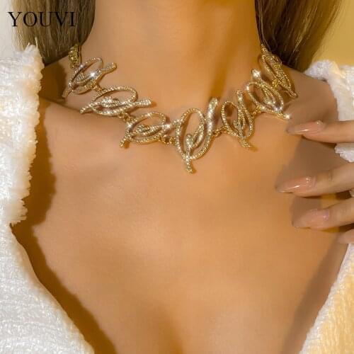 YOUVI Luxury Crystal Choker Necklace for Women Goth Cuban Chains Wedding Party Collar Pedant Necklace Charms Jewelry Gift