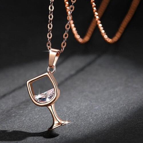 Jewelry Luxury Necklace Women Wine Glass Pendant Zirconia Long Chain Necklace Jewelry Charms Gift Necklace For Women 2021