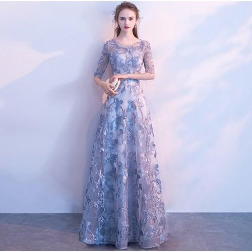 Womens wedding party dress plus size O neck lace long formal prom evening dress New Year elegant ceremony cocktail party dress