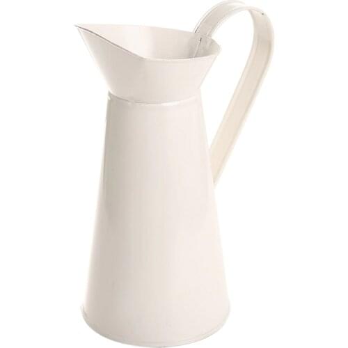 1PC Vintage Tall Metal Shabby Chic Cream Vase Enamel Pitcher Jug Flower Container For Wedding Home Decor