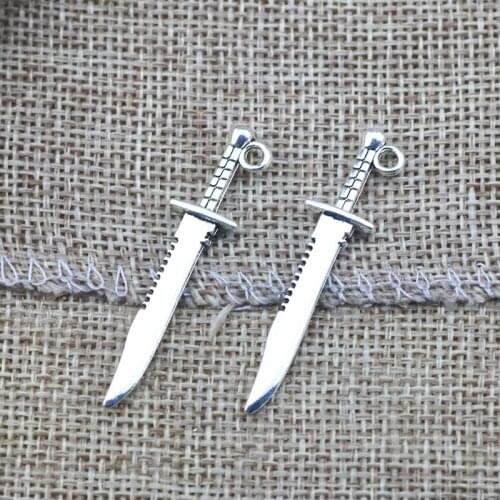 20 Pieces/Lot 10*43mm Antique Silver Plated Alloy Sword Knife Charms Pendant For Diy Jewelry Making