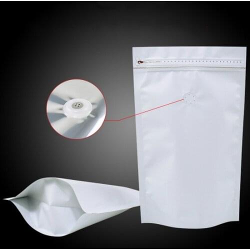 100pcs White one pound coffee food candy gift poweder packing bag one way exhaust valve aluminum plated stand up zipper bags
