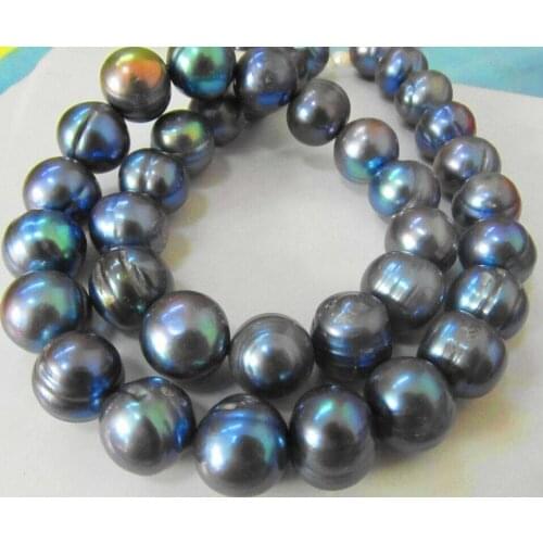 20'' HUGE SOUTH SEA 11-13MM BLACK BAROQUE PEARL NECKLCE 14K GOLD CLASP