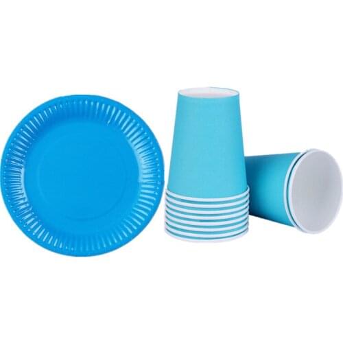 20pcs/set Pink Blue Solid Disposable Tableware Party Paper Plates Baby Shower Birthday Party Supplies Paper Cups Tableware