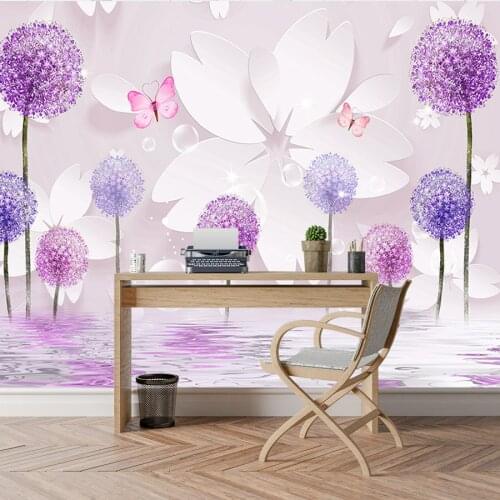 Purple Dandelion 3d Mural Wallpaper Custom Wallpapers for Living Room Wall Paper Papers Home Decor Wedding House Papel De Parede