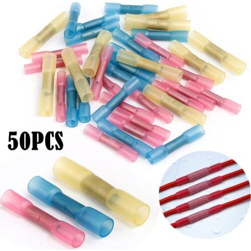 50PCS Waterproof Heat Shrink Terminals Seal Butt Electrical Splice Wire Connectors Cable Crimp Terminal Connector AWG 22-10