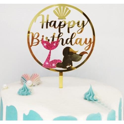 Acrylic Mermaid Happy Birthday Cake Topper Cute Colored Mermaid Cupcake Topper for Girls Birthday Mermaid Party Cake Decorations