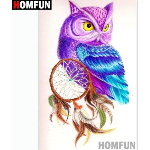 HOMFUN Full Square/Round Drill 5D DIY Diamond Painting "Animal owl" 3D Embroidery Cross Stitch 5D Home Decor A13776