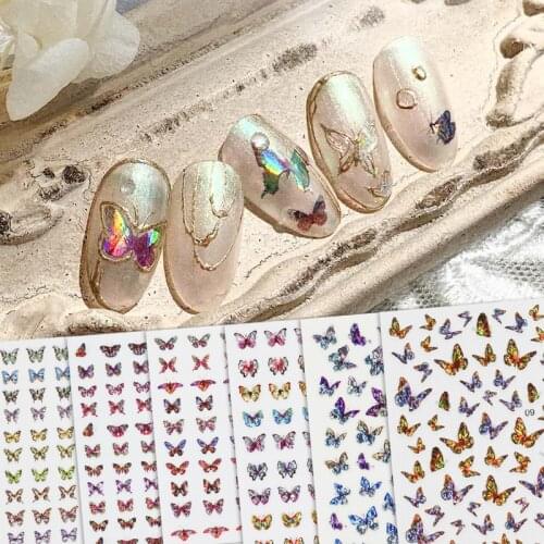 1pc Shiny 3D Butterfly Nail Art Stickers Adhesive Sliders Colorful DIY Golden Nail Transfer Decals Foils Wraps Decorations