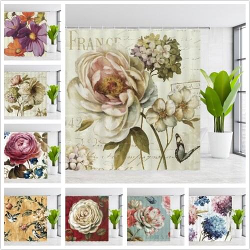 BylLlFir Shower Curtain Liners Retro Flower Plant Butterfly Bird Floral Scenery Pattern Bathroom Decor Set Waterproof Polyester