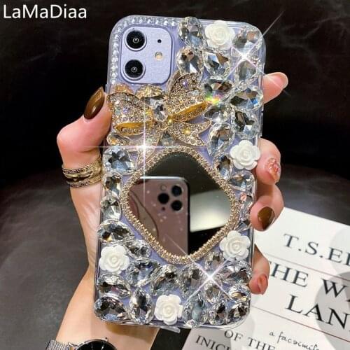 Luxury Bling Diamond Makeup Mirror Soft Back Phone Case Cover For Huawei Honor 8 9 10 20 Lite V10 V20 V30 7X 8X 9X Nova 3 4 5 6