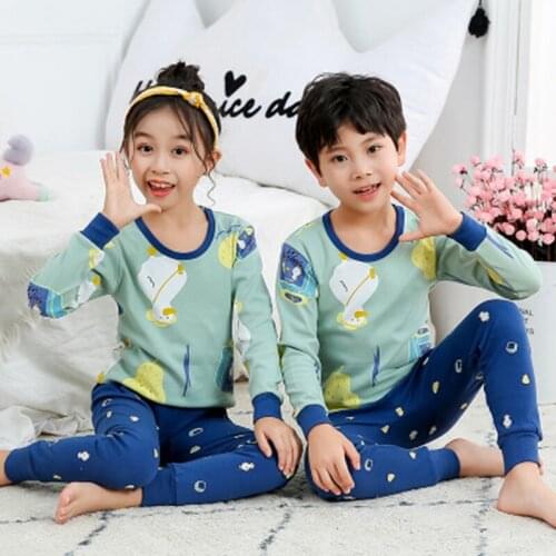 Childrens Pajamas Winter Long Sleeve Tops+Pants Set Kids Pyjamas Boys Girls Baby Sleepers Sleepwear 2-13Y Teens Clothes