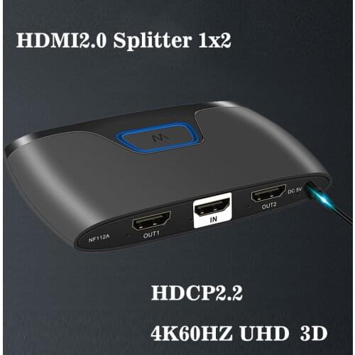 HDMI2.0 Screen Splitter 1 in 2 Out, Support 4K60hz 3D One-to-two HDMI EXtended EDID Management, Support 4K30HZ