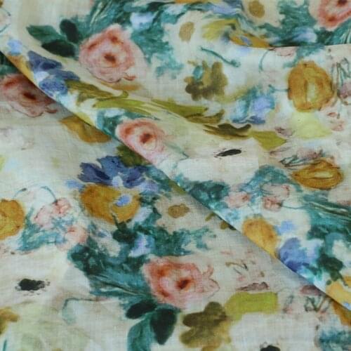 Quality ramie fabric Plant flower printing sewing Skirt tablecloth curtain DIY bag tissus