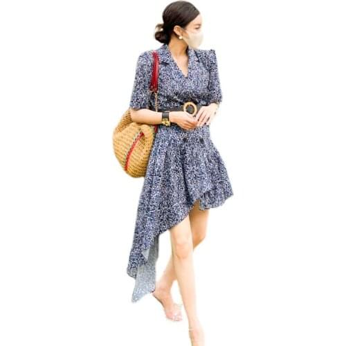 Korean irregular A line Dresses one piece ladies Summer elegant print Sexy cabaret Formal party Dresses for women