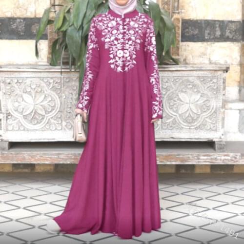 Ramadan Muslim Dress Women Long Robe Big Swing Long Sleeve Print Zipper Kaftan Turkey Muslim Clothes Abaya Dubai Heijab Dresses