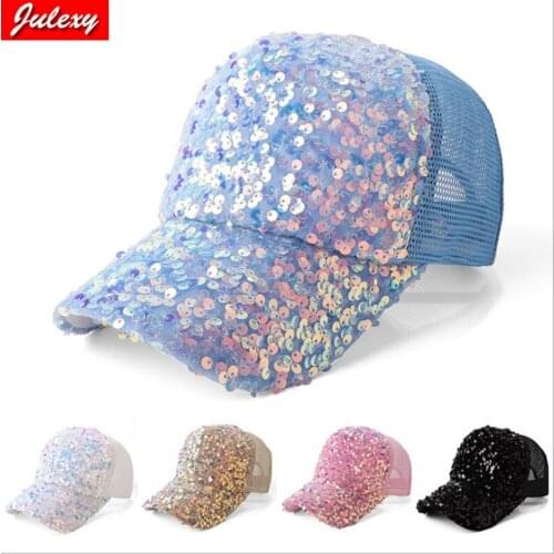 2021New Brand Sequined Mesh Hat Summer Ladies Breathable Sunshade Baseball Cap Tide Sunscreen Sequined Sun Hat