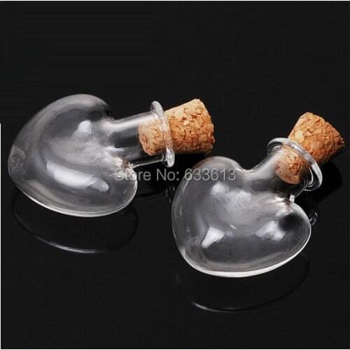 NEW Free ship 200sets/lot 7 colors love heart tiny cork glass Bottle Perfume essential oil vial pendant mini glass bottle