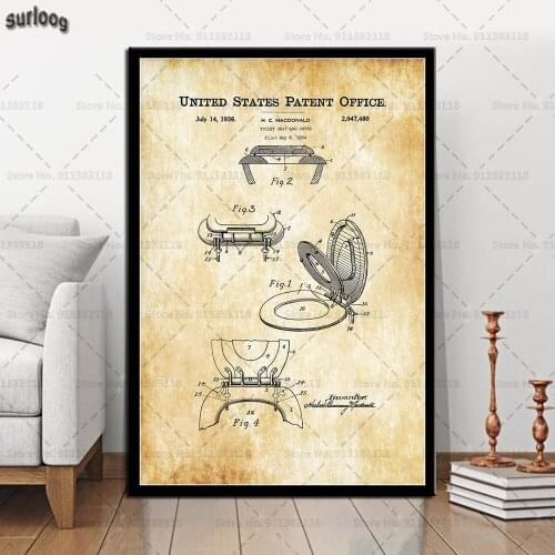 Posters and Prints Bathroom Patent Vintage Toilet Blueprints Wall Art Pictures Poster Canvas Painting for Home Decoration