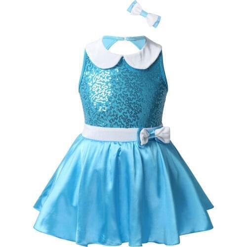 IEFiEL Kids Girls Christmas Costumes Ballroom Dance Wear Sleeveless Shiny Sequined Boknot Tutu Leotard Dress with Hair Clip Set