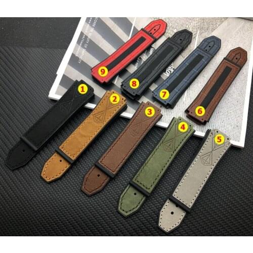 Top brand 25*17mm real leather rubber silicone watchband watch band for Hublot strap for Big bang belt authentic red brown black