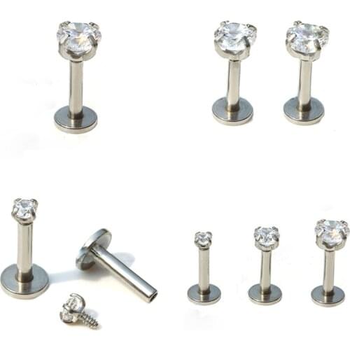 1Pc CZ Gem Labret Lip Stud Rings Earrings Ear Helix Lip Piercing Flat Nose Ring Cartilage Tragus Pircing
