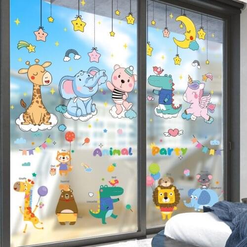 [shijuekongjian] Animals Wall Stickers DIY Cartoon Giraffe Bear Wall Decals for Kids Rooms Baby Bedroom Nursery House Decoration