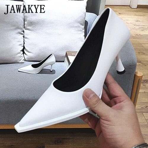 Simple White Black Pumps Women Real Leather Strange Heel Single Shoes 2020 Spring Runway Brand Stilettos Ladies Zapatos Mujer