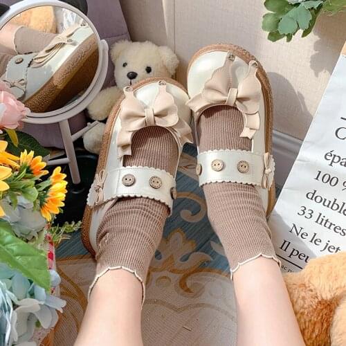 Mid Heel 4cm Platform Kawaii Butterfly Bow Lolita Shoes Japanese Round Head Lolitas Cute Soft Sweet Girl Kawaii Style Student