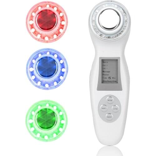 3MHz Ultrasonic 3 Colors LED Photon Facial Massager Galvanic Ionic Therapy Face Cleaner Vibration Skin Care Ultrasound Massage