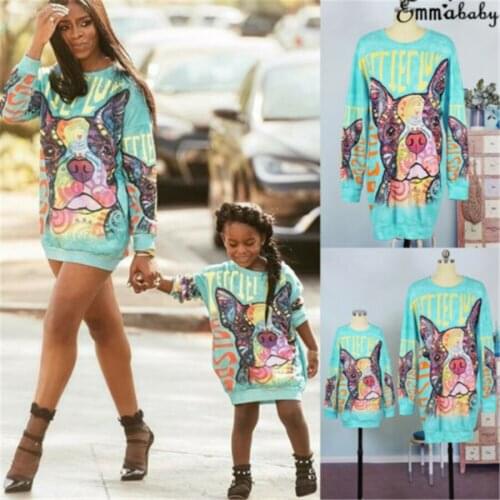 Ladys Mother Daughter Family Matching Dresses Printed Cartoon Women Kids Sweatshirt Summer Girl Animal Dress Clothes Outfits