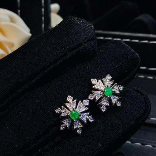 S925 silver Natural green emerald stud earrings natural red ruby sapphire earrings Luxurious universe energy girl gift jewelry