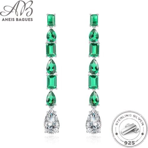 Aneis Bagues 100% 925 Sterling Silver Synthesis Emerald High Carbon Diamond Drop Earrings For Women Sparkling Party Fine Jewelry