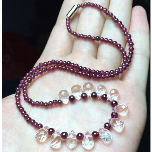 JoursNeige Natural Garnet Beads Necklace White Crystal Raindrop Fashion Jewelry Bijoux Collares Collier Women Sweater Chains