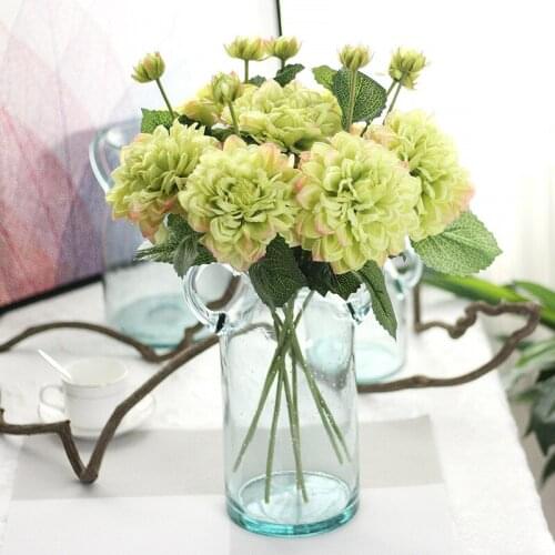 1Pc 2 Heads Silk Dahlias Artificial Flowers Vivid Real Touch Fake Flowers for Wedding Party DIY Home Garden Decoration Floral